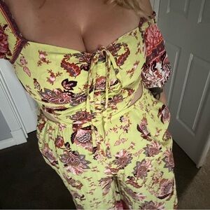Free People Yellow Floral Bali jumpsuit large